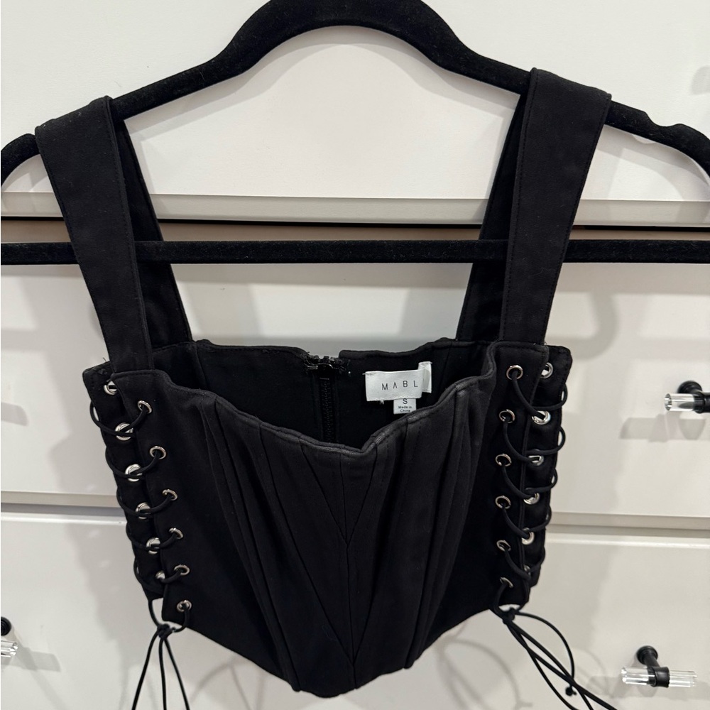 MABL Black Lace-Up Crop Top